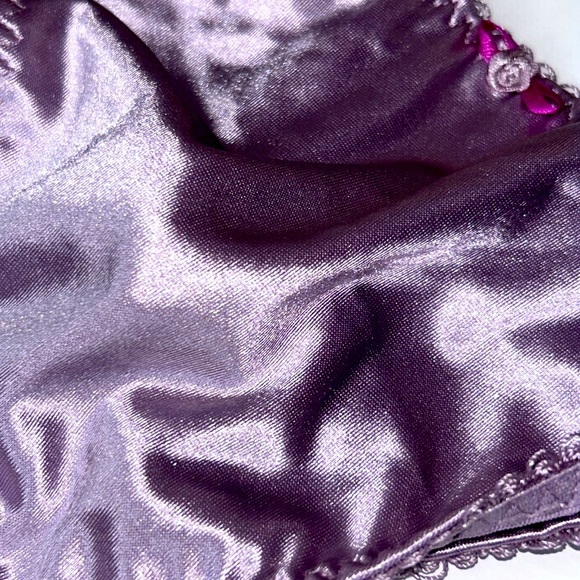 IZA Silky Satin & Lace Stretchy Lavender Purple Cheekini‎ Brazilian Almost Thong - Picture 11 of 17